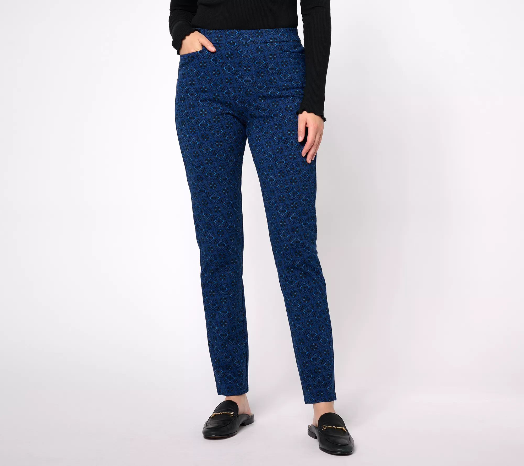 "As Is" Susan Graver Weekend Petite Printed Stretch Ava Slim Leg Pants