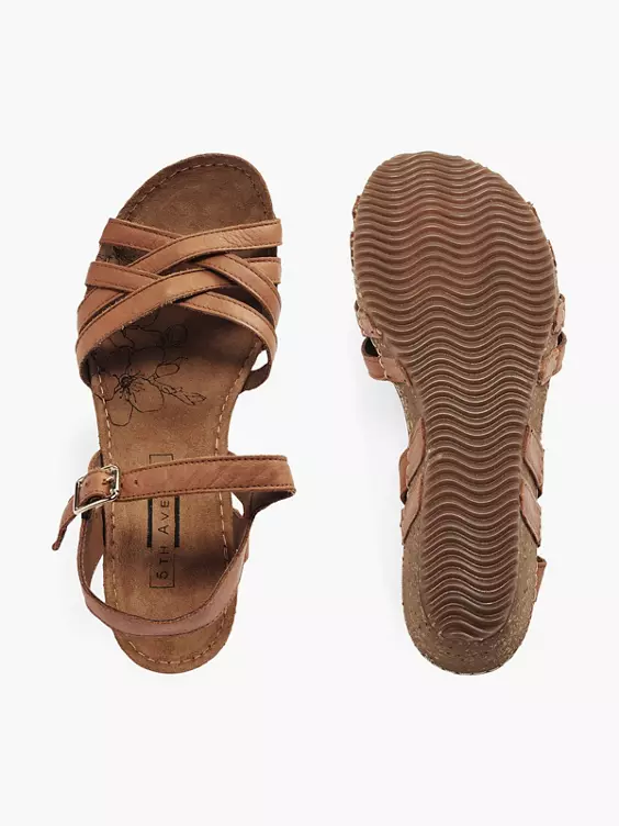 5th Avenue  Cognac Leather Wedge Sandals