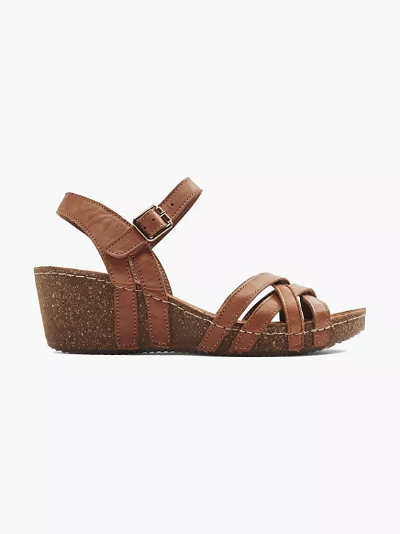 5th Avenue  Cognac Leather Wedge Sandals