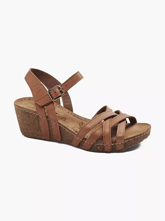 5th Avenue  Cognac Leather Wedge Sandals