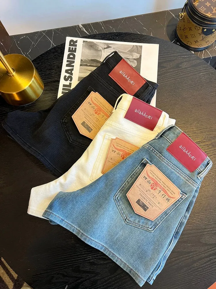 A feast for long legs! ~Four-way stretch high-waisted denim shorts for women 2024 new summer slimming a-line wide-leg versatile 