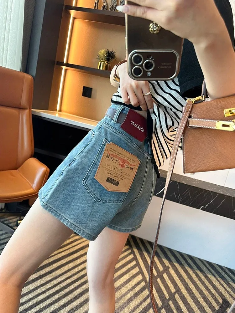 A feast for long legs! ~Four-way stretch high-waisted denim shorts for women 2024 new summer slimming a-line wide-leg versatile 