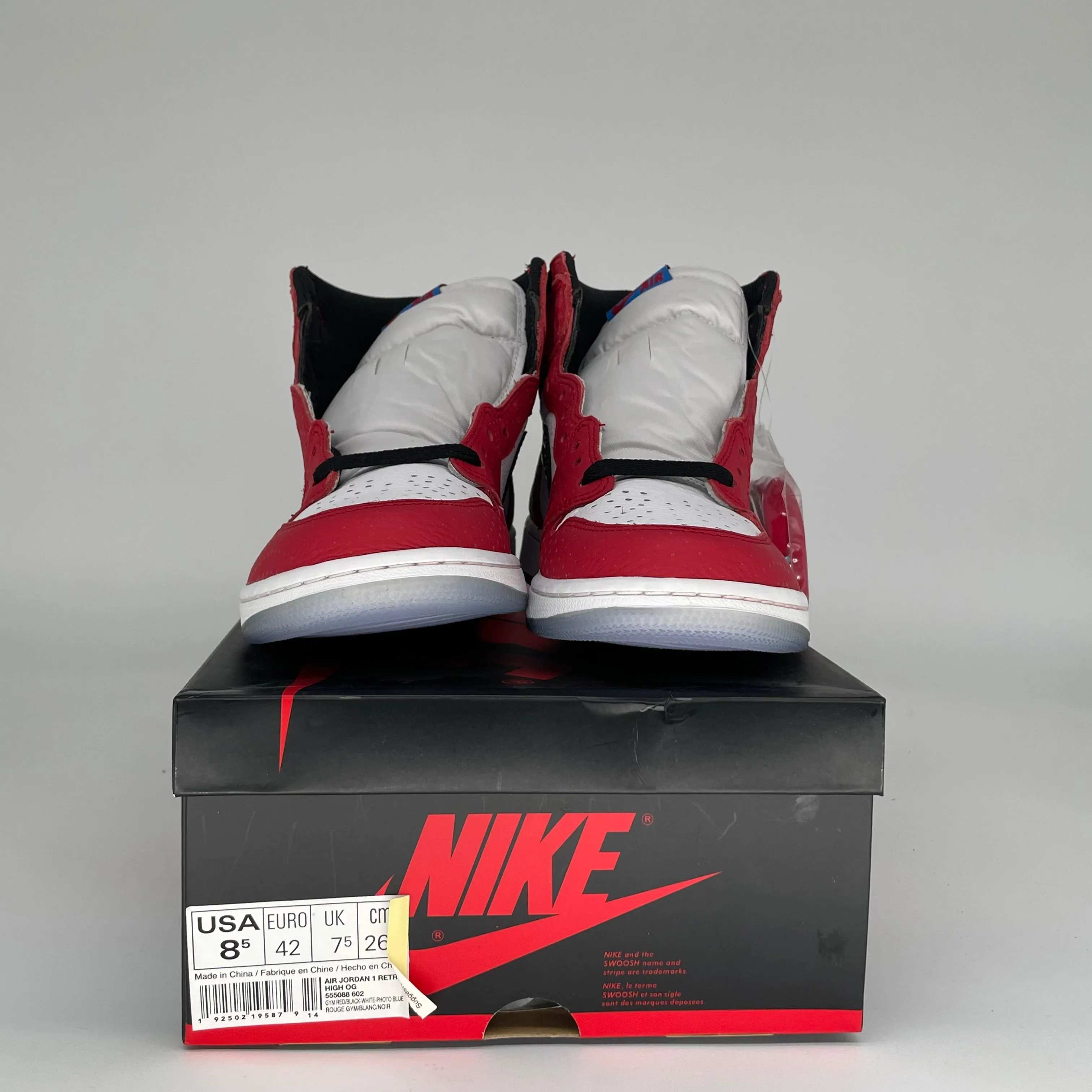 AIR JORDAN 1 SPIDER MAN ORIGIN STORY SIZE 8.5 555088-602