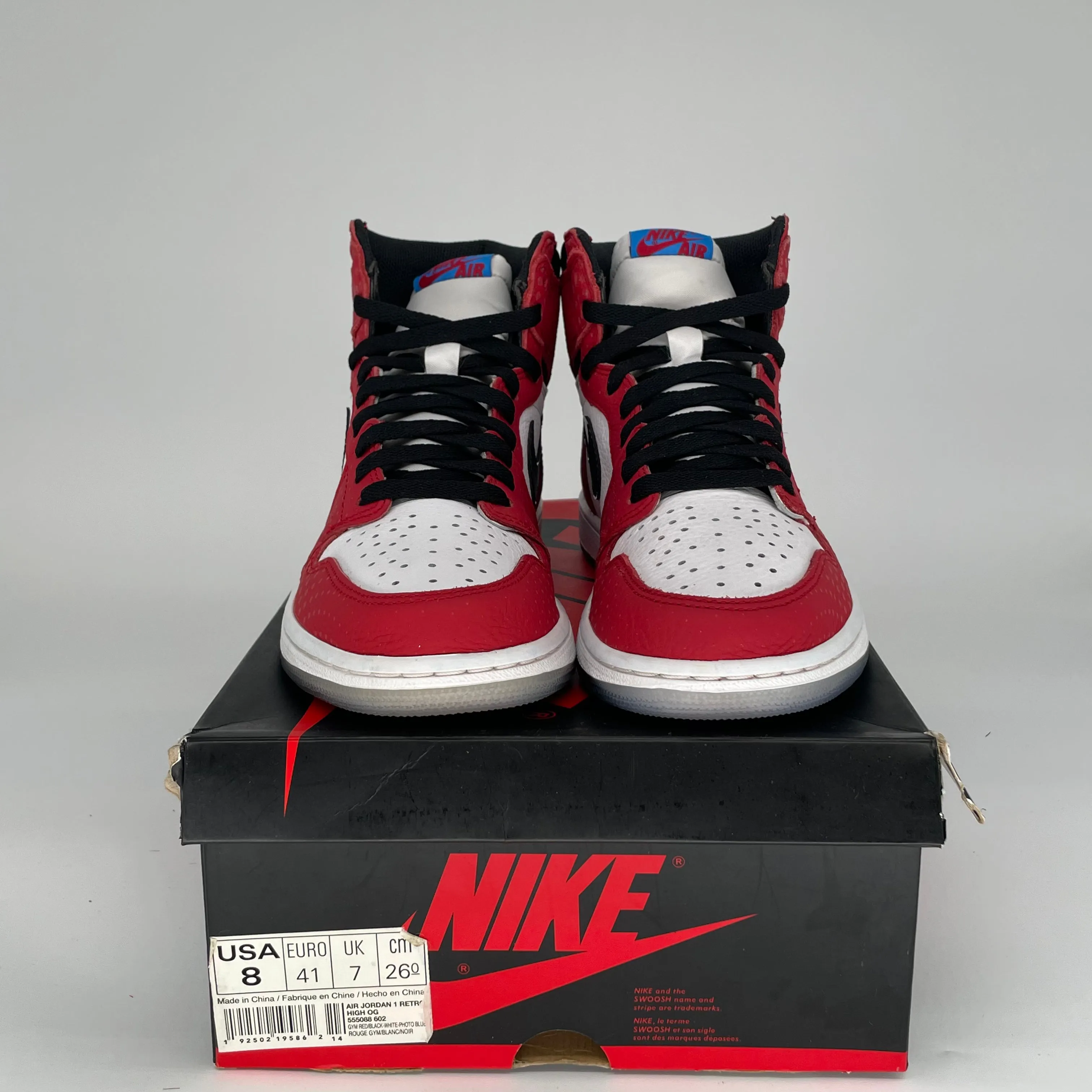 AIR JORDAN 1 SPIDER MAN ORIGIN STORY SIZE 8/9.5W 555088-602