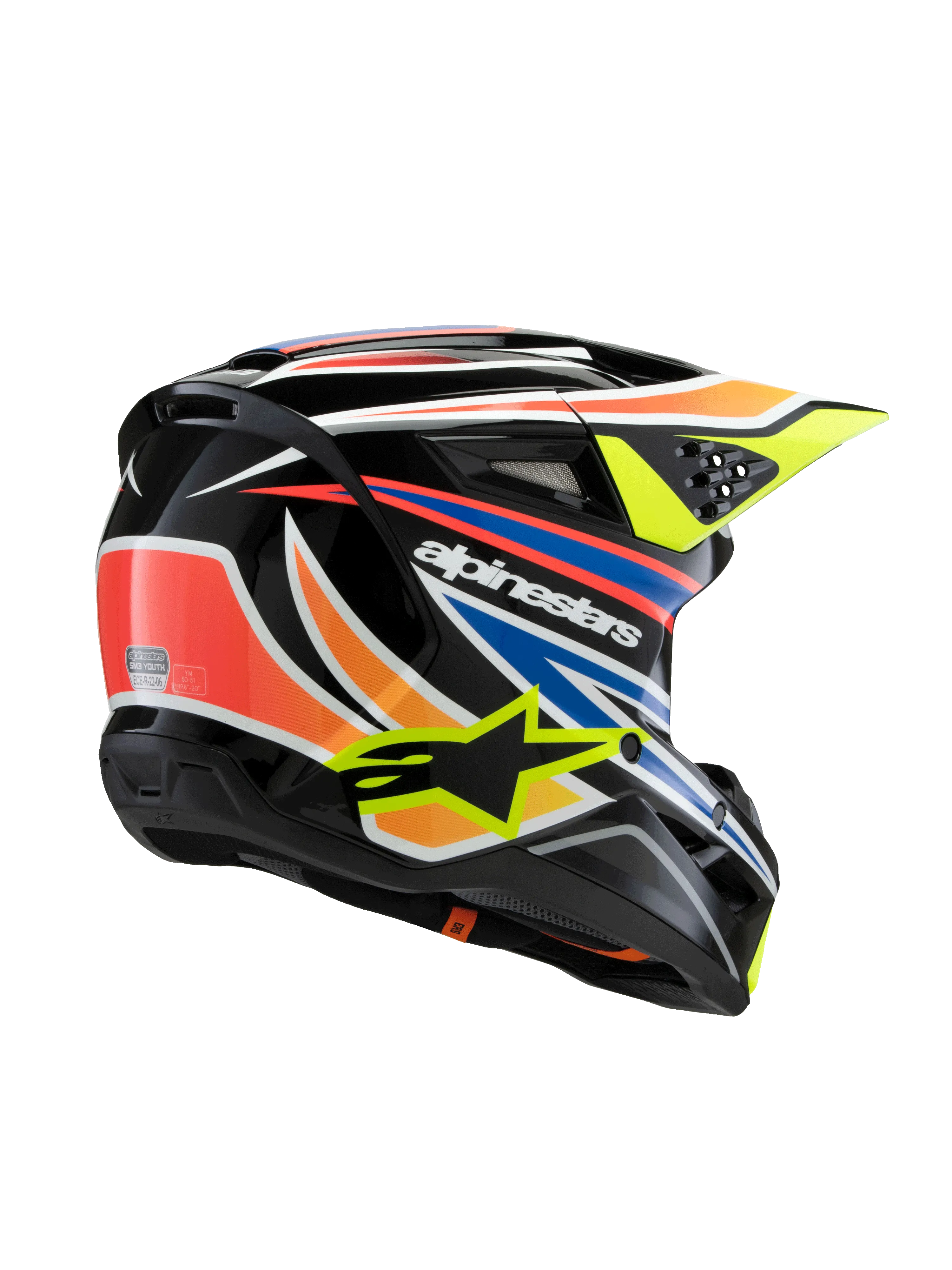 Alpinestars - 2025 SM3 Youth Wurx Black Yellow-Fluro Blue Red Glossy MX Helmet