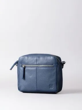 Alston Boxy Leather Cross Body Bag in Navy