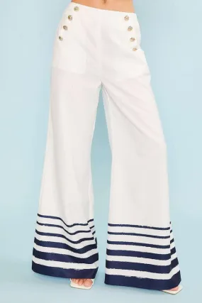 Ambrose Side Button Stripe Wide Leg Pants