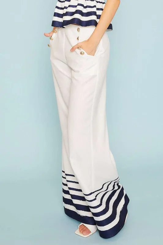 Ambrose Side Button Stripe Wide Leg Pants