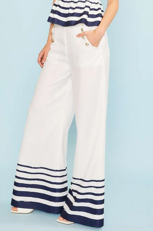 Ambrose Side Button Stripe Wide Leg Pants