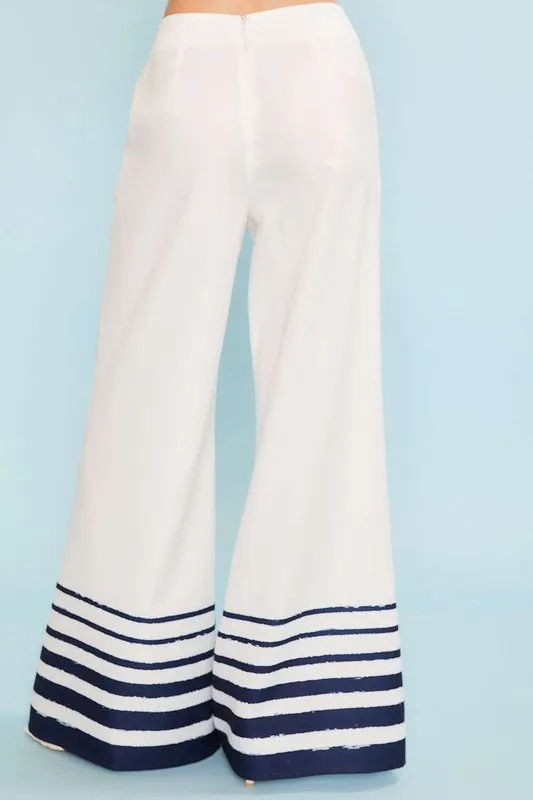 Ambrose Side Button Stripe Wide Leg Pants