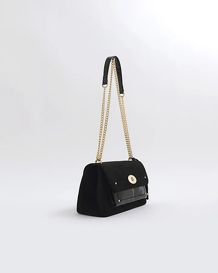 Black suedette lock shoulder bag