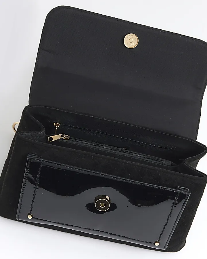 Black suedette lock shoulder bag