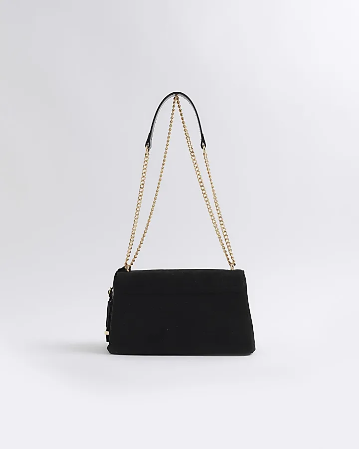 Black suedette lock shoulder bag