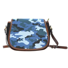 Blue Camouflage Leather Trim Saddle Bag