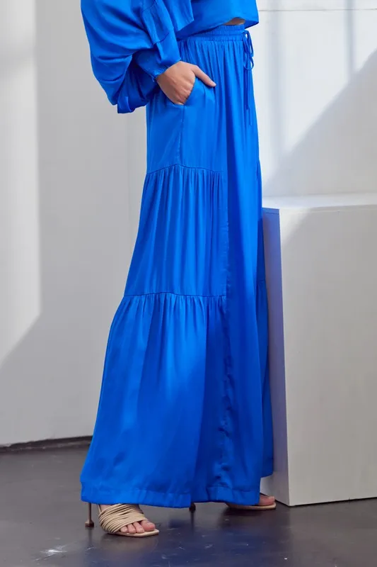 Caterina Satin Wide Leg Pants - Blue