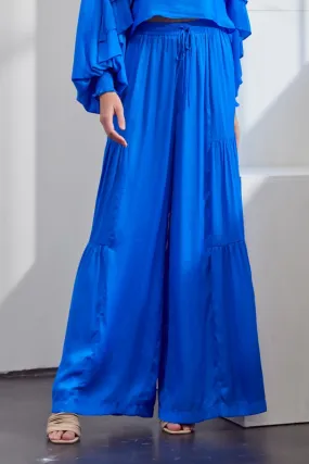 Caterina Satin Wide Leg Pants - Blue