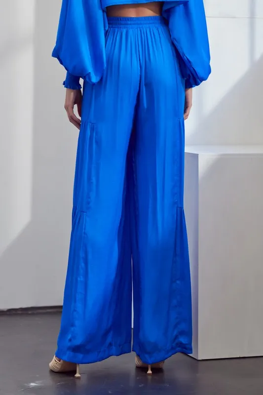 Caterina Satin Wide Leg Pants - Blue