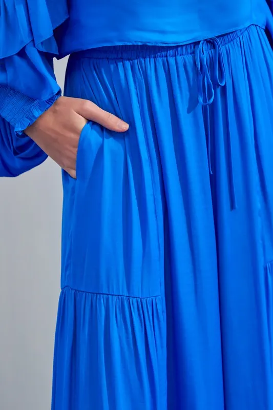 Caterina Satin Wide Leg Pants - Blue