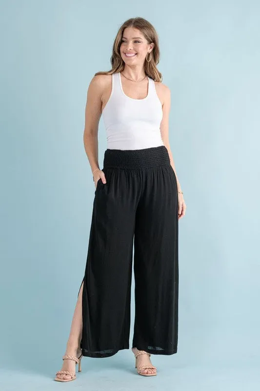 Chanty Smocked Waist Wide Leg Palazzo Pants