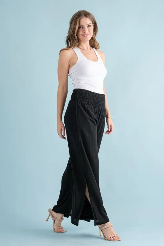 Chanty Smocked Waist Wide Leg Palazzo Pants