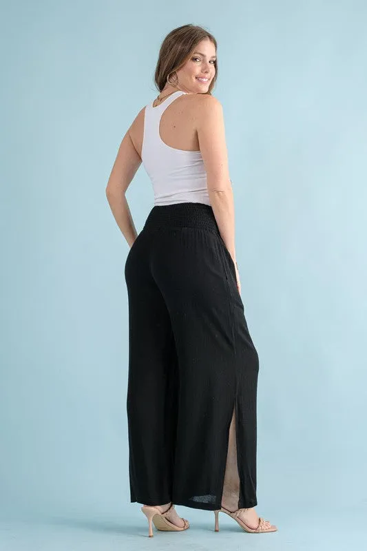 Chanty Smocked Waist Wide Leg Palazzo Pants