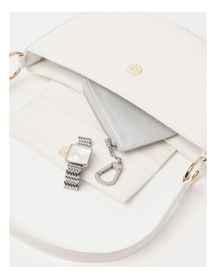 Charlie Croc Shoulder Bag in White