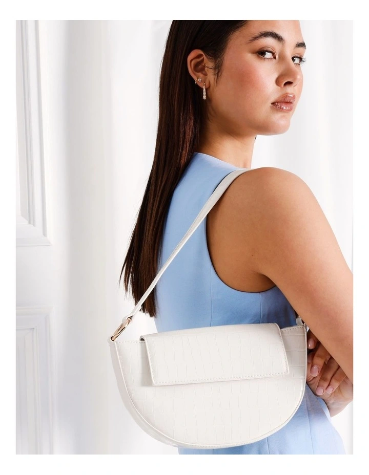 Charlie Croc Shoulder Bag in White