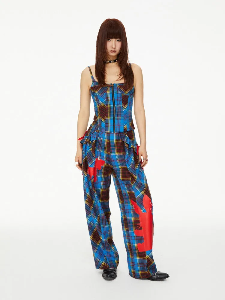 Checked Retro Girly Rabbit Silhouette Wide-Leg Nichi Casual Pants