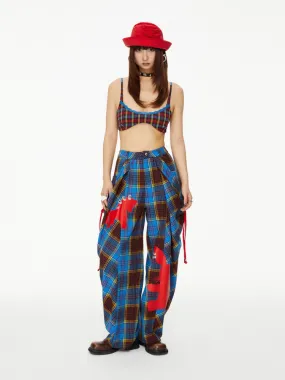 Checked Retro Girly Rabbit Silhouette Wide-Leg Nichi Casual Pants