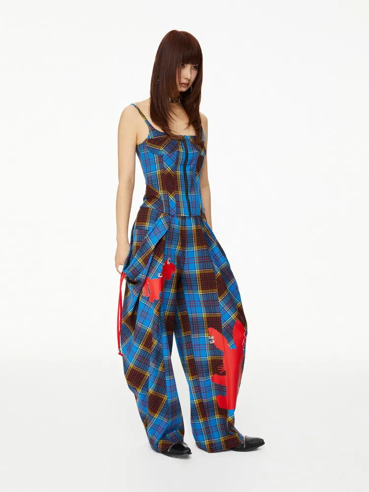 Checked Retro Girly Rabbit Silhouette Wide-Leg Nichi Casual Pants