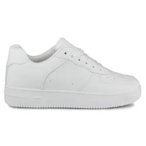 Classic white sports sneakers with a white sole