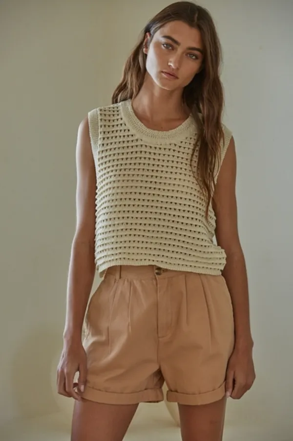 Crochet Sleeveless Top - Natural