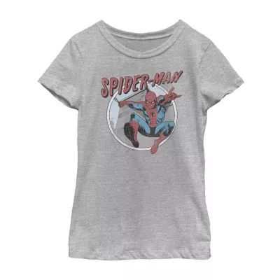 Disney Collection Little & Big Girls Crew Neck Short Sleeve Marvel Spiderman Graphic T-Shirt