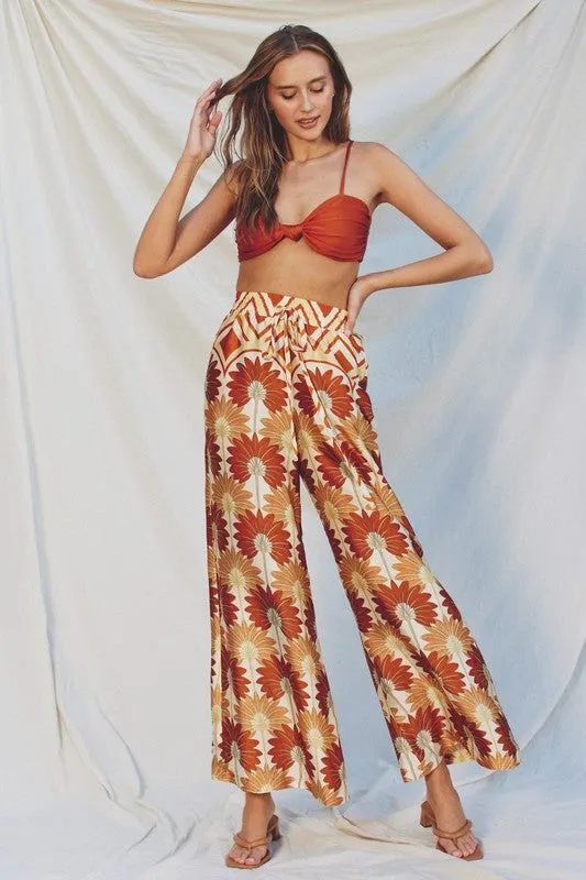 Drusilla Leaf Print Kimono & Wide Leg Pants Set - Rust