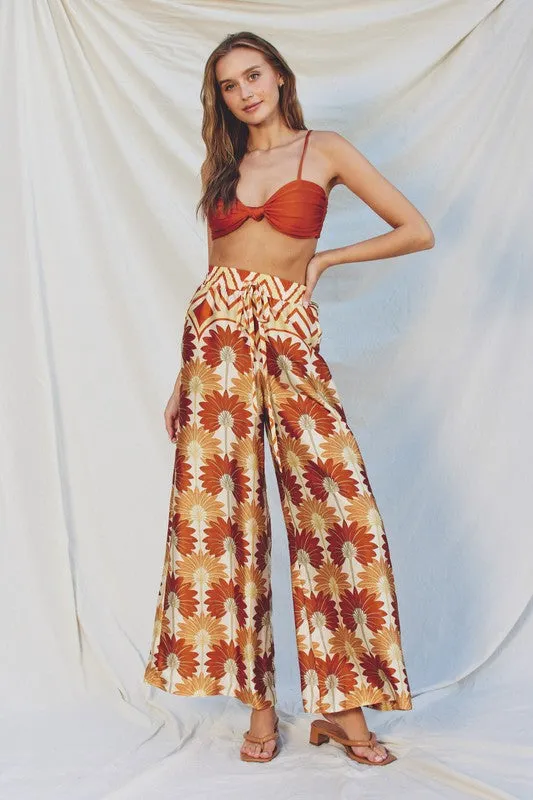 Drusilla Leaf Print Kimono & Wide Leg Pants Set - Rust