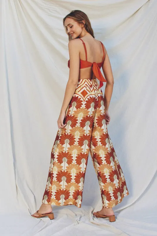 Drusilla Leaf Print Kimono & Wide Leg Pants Set - Rust