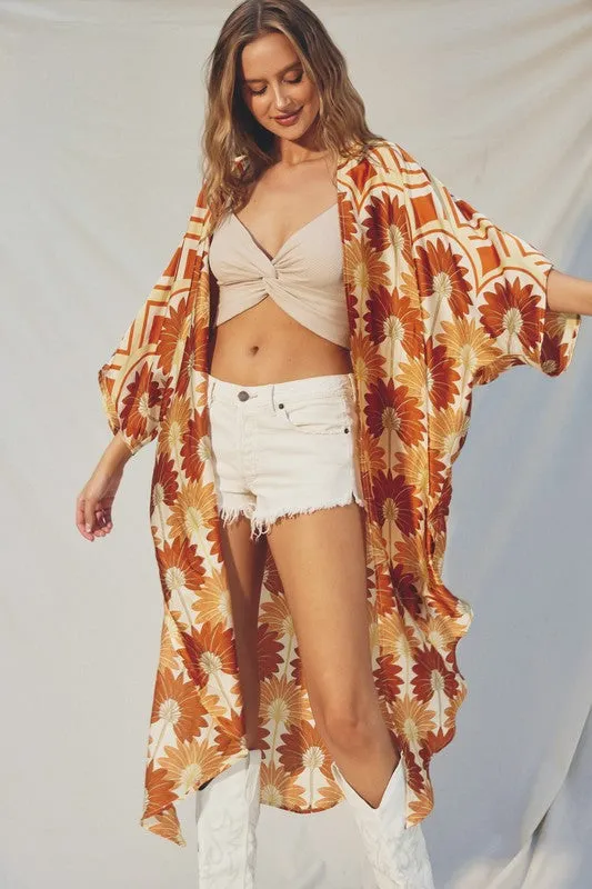 Drusilla Leaf Print Kimono & Wide Leg Pants Set - Rust