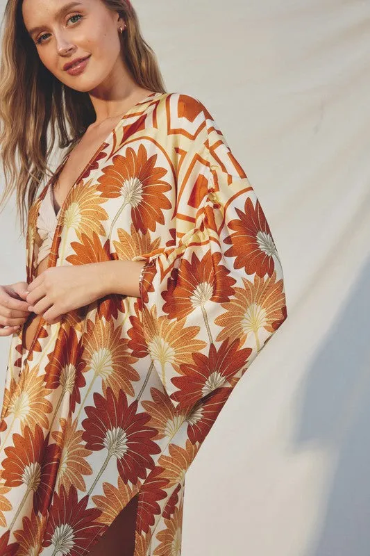 Drusilla Leaf Print Kimono & Wide Leg Pants Set - Rust