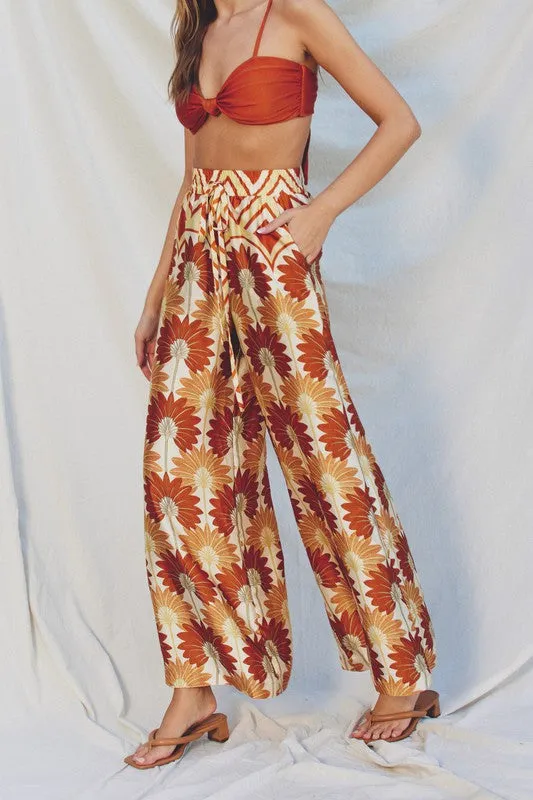 Drusilla Leaf Print Kimono & Wide Leg Pants Set - Rust