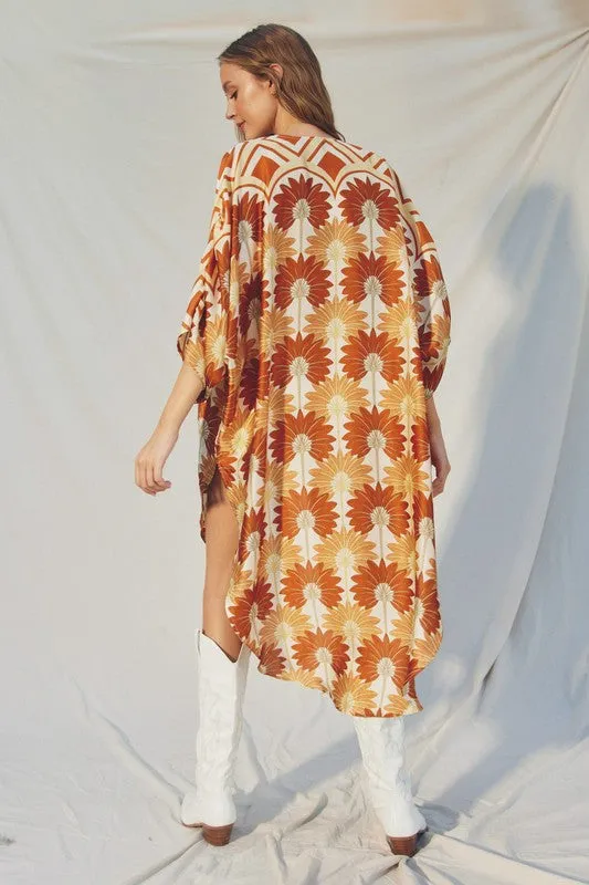 Drusilla Leaf Print Kimono & Wide Leg Pants Set - Rust