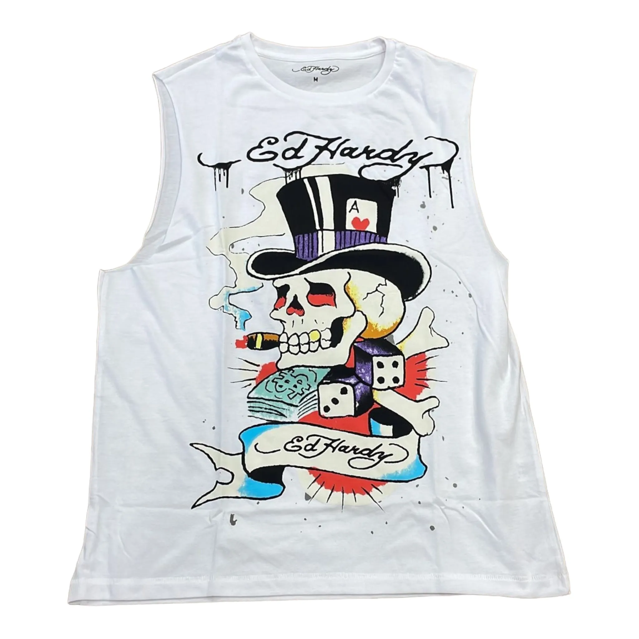 ED HARDY: Skull Top Hat Sleeveless Tee