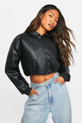 Faux Leather Cropped Collar Detail Jacket