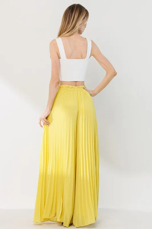 Fran Pleated Wide Leg Dress Pants - Freesia Gold