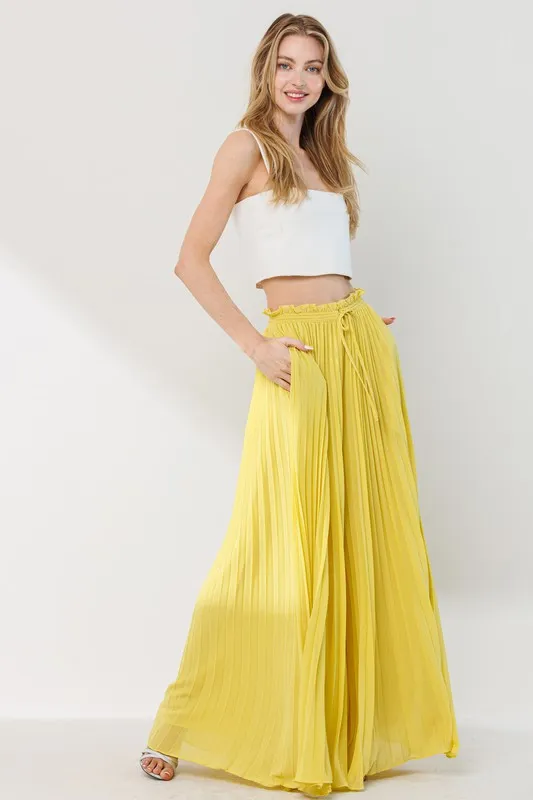 Fran Pleated Wide Leg Dress Pants - Freesia Gold