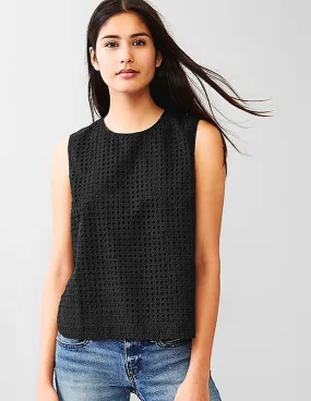 GAP Women Black Eyelet Sleeveless Top