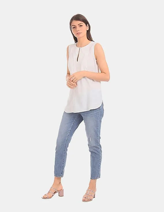 GAP Women White Sleeveless Tucked Top