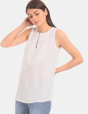 GAP Women White Sleeveless Tucked Top