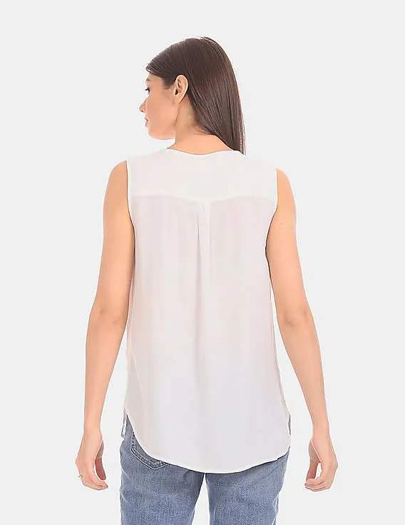 GAP Women White Sleeveless Tucked Top