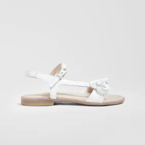 Girl's Flowers Adornment White Leather Sandals