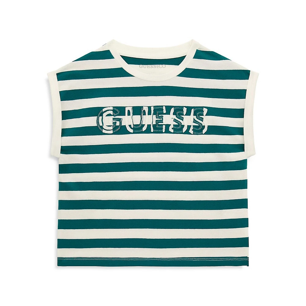 GUESS Girl's Eco Stripe Patch Logo Sleeveless Top